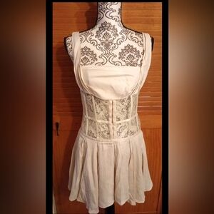 Free People Odette Cream Boned Corset Dress Lace Sheer Women Small